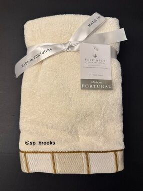 🎁2PC FELPINTER Hand Towel Set - Cream with Neutral Woven Striped Piping - Cotton